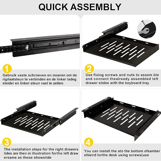 Under Desk Laptop Drawer with Air Vents, 16.3" x 12" Metal Pull Out Sliding Track, Under-Desktop Storage for Laptop & Accessories
