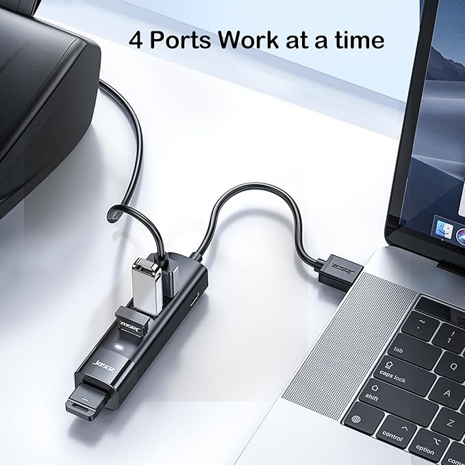 USB Hub 4 Ports - Multiple USB 3.0 Hub with 1Ft Cable, USB-C Splitter Extender with USB Type-C Power Port, for Laptop,Desktop, Windows, Linux, PC(USB-A/1Ft)