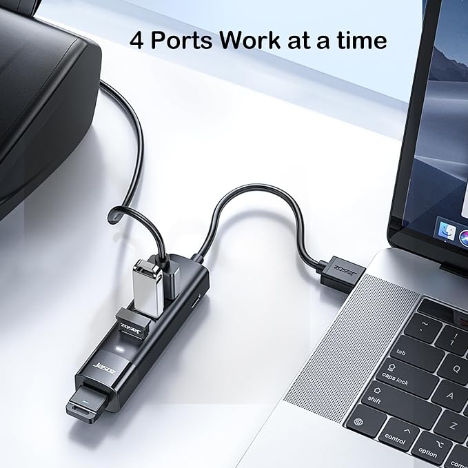 Long USB C Hub 4 Port, 5ft Cable USB 3.0 Splitter with Type-C Power Delivery Pass-Through, Compact Multiport Adapter for Laptop, MacBook Pro, iPad, PC, Windows, Linux (USB-C/5Ft)