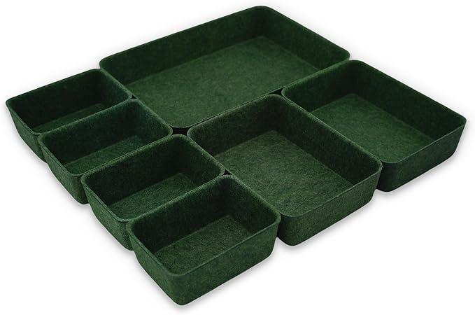 Welaxy Drawer organizers trays felt storage bins drawers dividers organizer boxes for office home interior cozy decor gifts pack 7-piece (Forest Green)