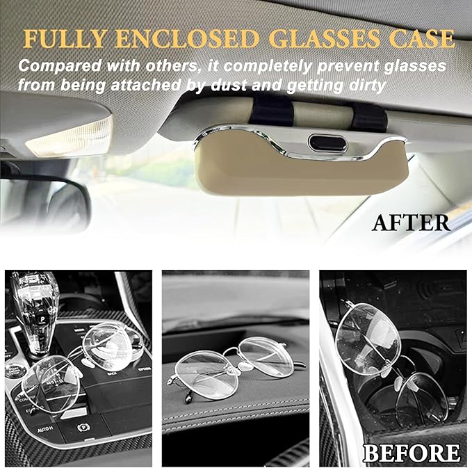 Sunglass Holder for Car Visor Clip, Car Visor Glasses Case, Vehicle Visor Accessories Organizer Box, Car Sunglass Holder Suitable for Truck, SUV and Sedan to Place Glasses (Beige)