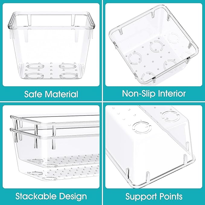 StorMiracle 28 PCS Clear Plastic Drawer Organizers Set, 4 Size Desk Drawer Organizer Trays for Makeup, Jewelry, Kitchen Utensils, Gadgets and Office Accessories