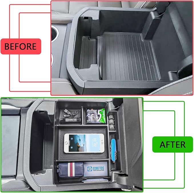 EDBETOS Power Sliding Console Organizer Compatible with 2021-2024 2025 2026 Chevy Tahoe Suburban/GMC Yukon Accessories Armrest Box Insert Tray,(NOT Fit Standard Console with charging socket),Black