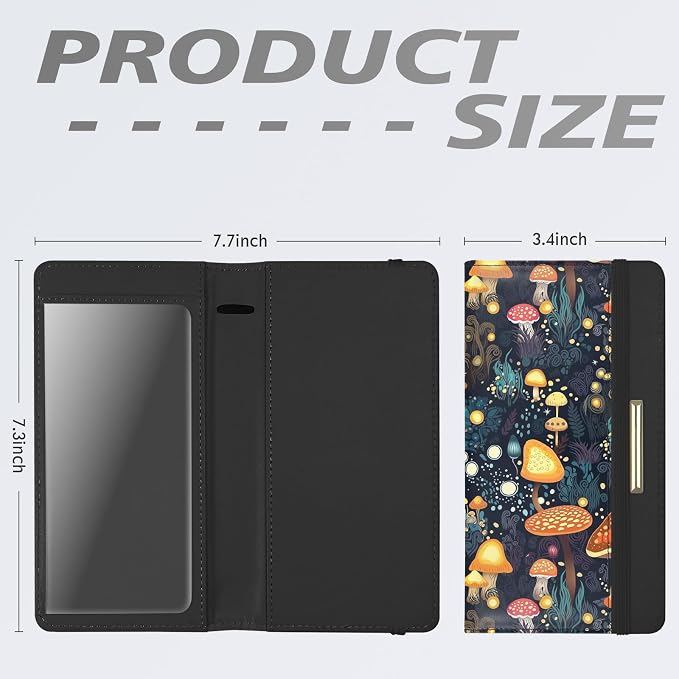 Printed Checkbook Cover, RFID Blocking Checkbook, Stylish, Lightweight, Slim Durable, Multi-Functional Checkbook Holder for Personal and Business Checks (Mushrooms)