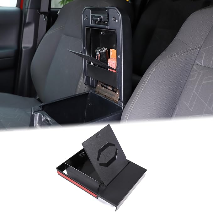 Upgrade Armrest Hidden Storage Box Compatible with Toyota Tacoma 2016-2023 Center Console Handrail Privacy Storage Box Organizer Tray Armrest Storage Box Container Insert Pallet Manager Accessories