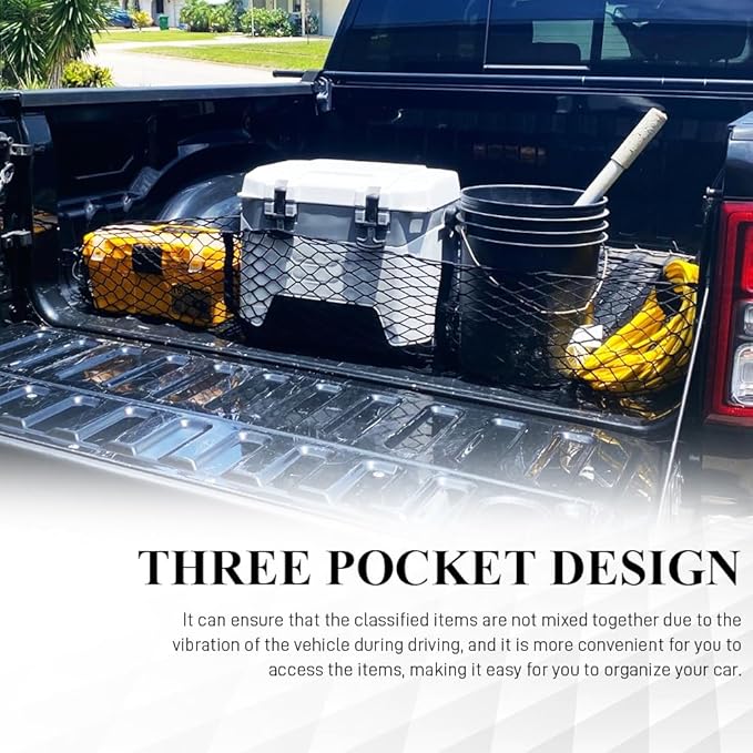 Car Rear Cargo Net, Truck Bed Cargo Net Organizer, Adjustable Elastic Trunk Storage Nets, Heavy Duty Cargo Nets with Metal Hooks, Universal Exterior Accessories for Cars SUVs Trucks (43.31")