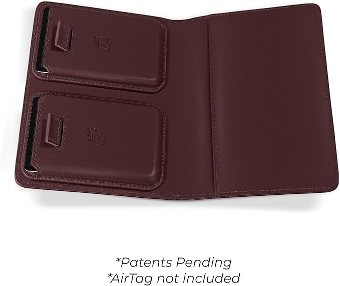 Kings Loot Passport Holder Wallet – RFID Blocking Leather Travel Wallet with Built-in Airtag Holder – Holds 1-6 Cards & Passport – Easy Pull Tab – Slim & Stylish Wallets (Berrywood)