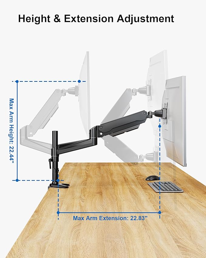ERGOAV Single Monitor Desk Mount, Adjustable Monitor Stand Fits 13-34??Monitors up to 17 lbs, Tilt, Swivel, and Height Adjustment, Desk Clamp & Grommet Mount Included, VESA 75x75/100x100mm