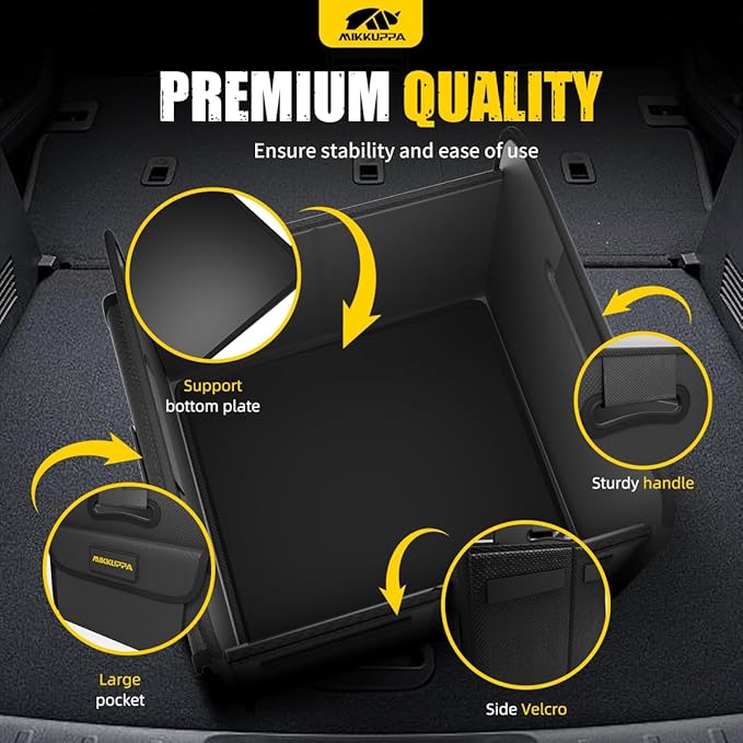 MIKKUPPA Car Trunk Organizer - Split Design Collapsible Small Trunk Organizer for Groceries, Car Storage Organizers for SUV Auto Truck Van with Non Slip Bottom (Black, 2Pack)