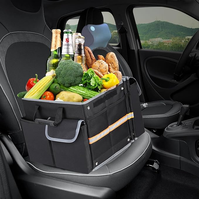 2-Pack Leak-Proof Car Trash Can with Lid, Portable Foldable Car Garbage Bin Bag | 2 Gallon Auto Waste Container for Vehicle, Truck, SUV & Road Trips | Hands-Free Waterproof Car Accessories Organizer