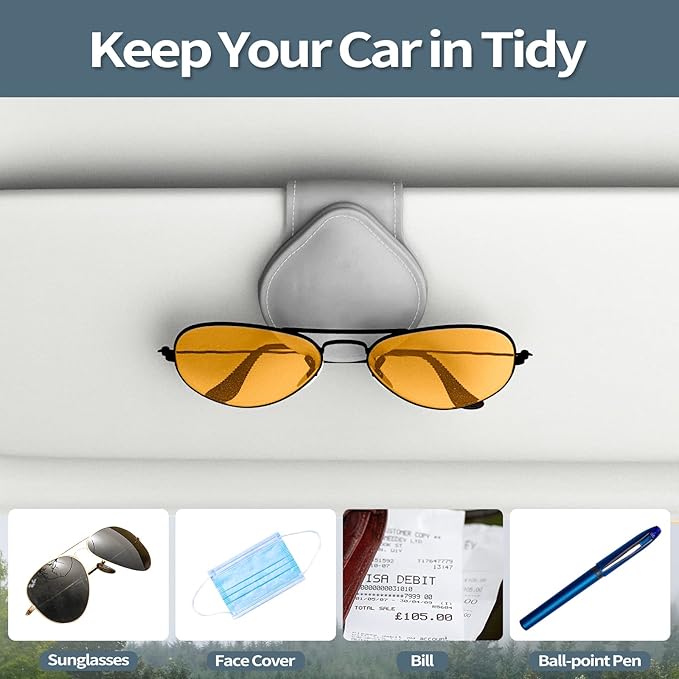MoKo Sunglass Holder for Car, Leather Magnetic Sunglasses Holder for Car Sun Visor,Ticket Card Clip Sunglasses Mount Accessories for All Car Models, 2 Pack Grey