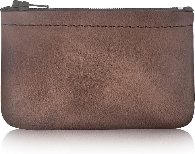Genuine Leather Small Zipper Pouch Coin Purse for Women Change Holder for Men Size 4 x2.5 Made in U.S.A