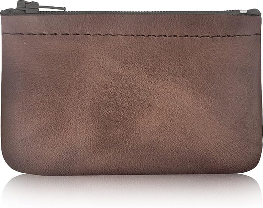 Genuine Leather Small Zipper Pouch Coin Purse for Women Change Holder for Men Size 4 x2.5 Made in U.S.A