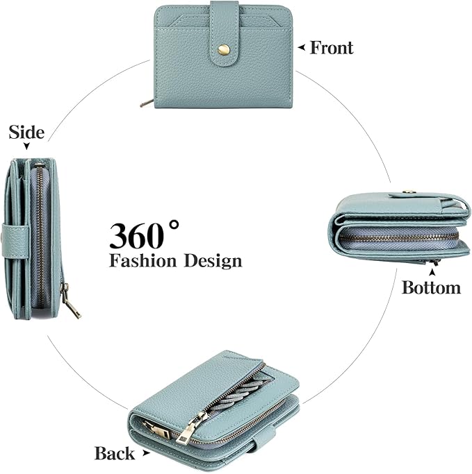 GAEKEAO Small Leather Credit Card Holder Wallets for Women RFID Blocking Bifold Wallet Zipper Pocket with Removable ID Window
