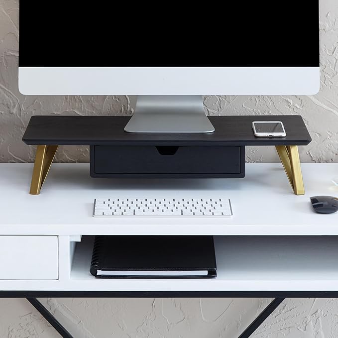 Anji Mountain Monitor Stand - Desktop Organizer & Laptop Riser, Ergonomic Monitor Riser, Space-Saving Monitor Stand for Desk, Durable Construction, Easy Assembly, Ideal for Home & Office,Black