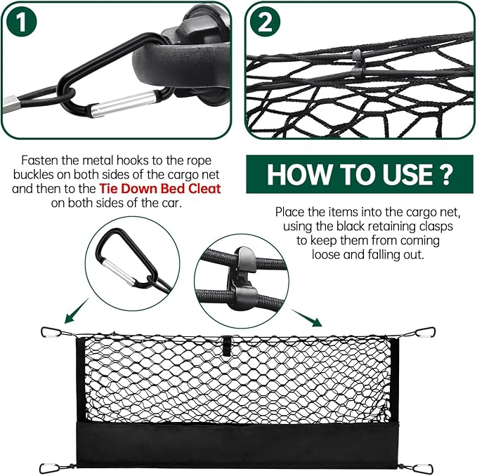 Envelope Truck Bed Cargo Net for Pickup & SUV Universal Compatible with Ford F150 & Maverick, Toyota Tacoma, Chevy Silverado, GMC Sierra Accessories Mesh Storage Tailgate Net with Metal Hooks 50 x 18