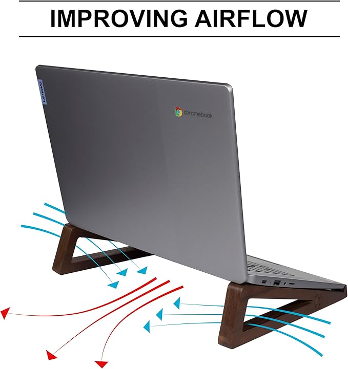 S&A WOODCRAFT Wooden Laptop Stand, Portable Desk Laptop Holder for Tablet with Carry Pouch, Compact Travel Laptop Stand with Protective Silicone Pads, Suitable for Laptops and Tablets