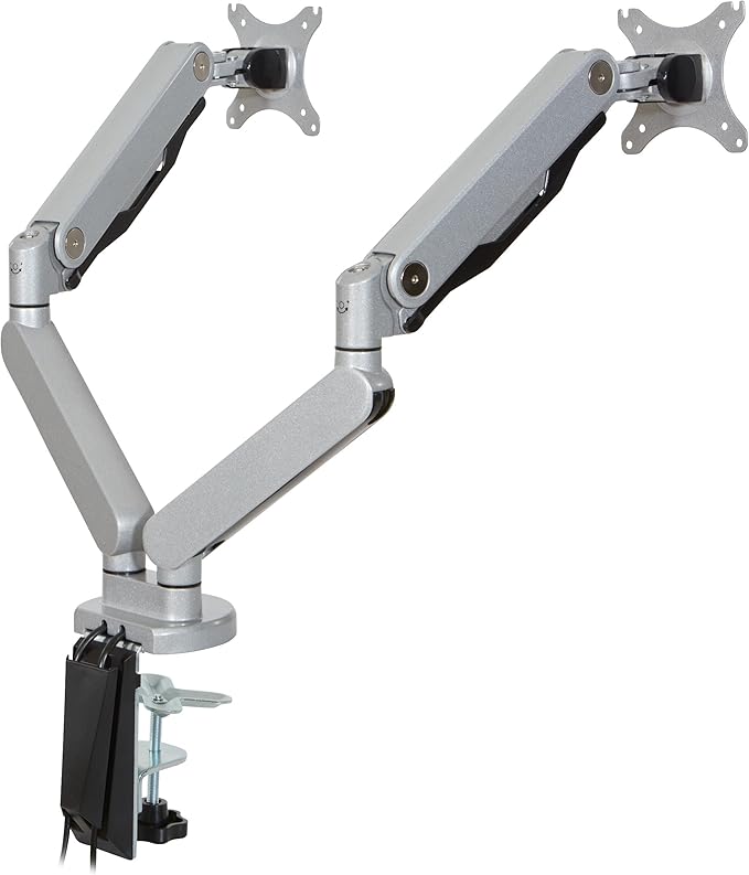 Office Star Ascend II Double Monitor Arms with Dual USB 3.0 Ports, 3-Point Rotation and VESA Mounting Bracket for 17-inch to 30-inch Monitors, Silver
