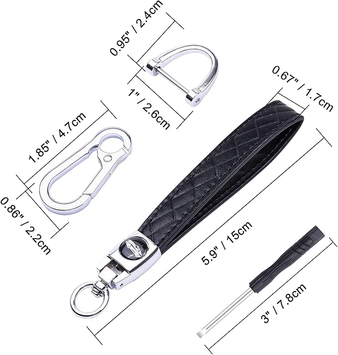 Wisdompro Microfiber Leather Car Keychain, Universal Key Fob Keychain Leather Key Chain Holder with 3 Keyrings and 1 Screwdriver for Men and Women - Black
