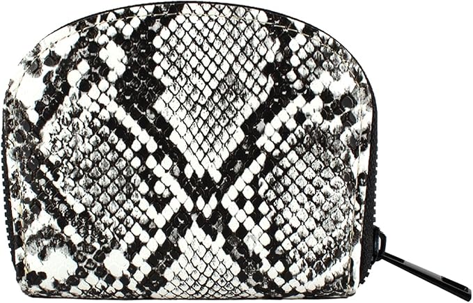 Small Zip Wallet Credit Card Wallet Coin change case Holder for women PU Leather(Grey Snake)