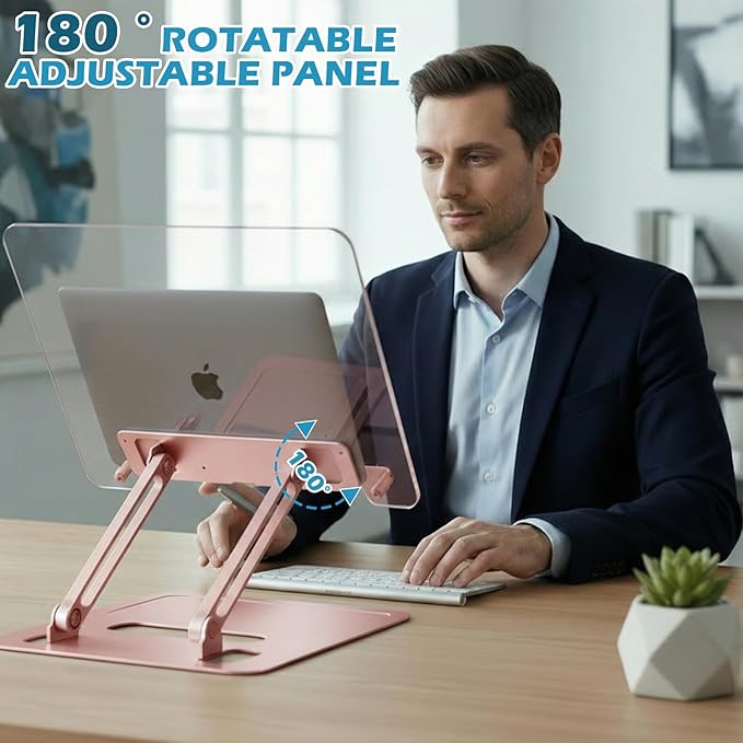 Acrylic Adjustable Book Stand, Reading Stand with Lift Design, High-Density Alloy Desktop Document Holder for Document Recipe, Cookbook, Music Book (Rose)