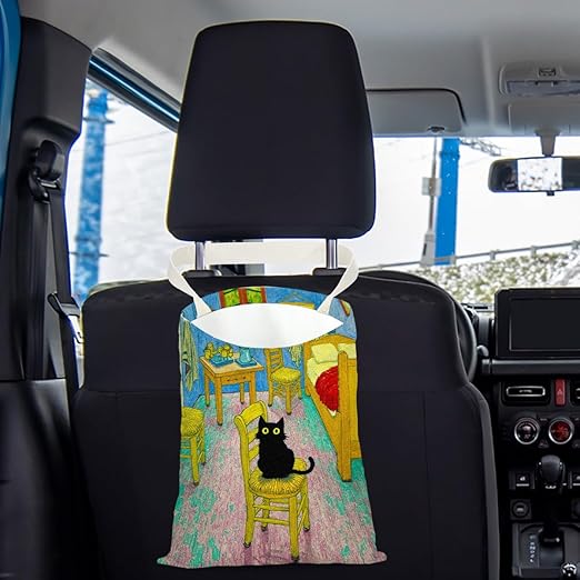 Black Cat Car Trash Bag, Car Trash Bag Hanging, Funny Waterproof Cars Back Seat Hanging Organizer and Storage Trash Bags for Vehicle Travelling Camping
