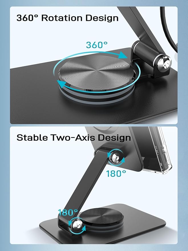 Compatible with MagSafe Charger, 15W Magnetic Charger Stand, 360°Rotation Base Adjustable Foldable Wireless Charger for Samsung Galaxy S26 Ultra/Z Fold7/Flip7/iPhone 17/Pixel 10 Pro/Pixel 10 Pro Fold