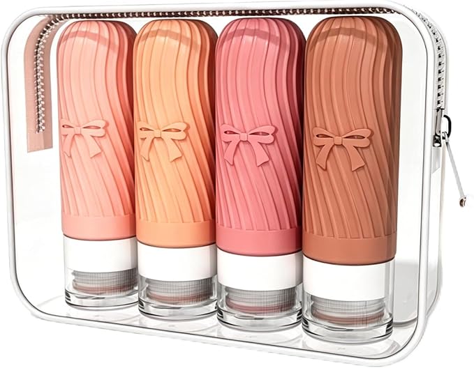TSA Approved Travel Bottles 4-Pack, 3oz Silicone Travel Bottles for Toiletries, Refillable Travel Containers for Toiletry, Travel Shampoo and Conditioner Bottles for Vacation, Business, Camping