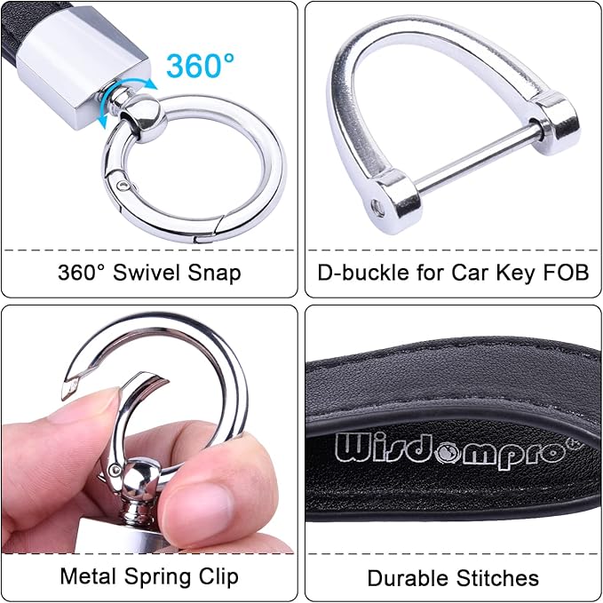 Wisdompro Genuine Leather Car Keychain, Universal Heavy Duty Key Fob Keychain Leather Key Chain Holder for Men and Women