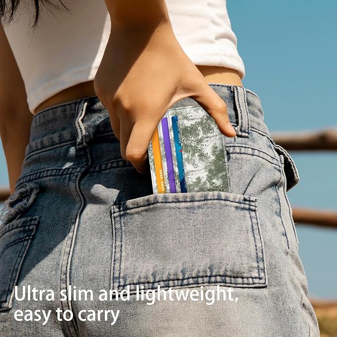 Slim Minimalist Front Pocket RFID Blocking Credit Card Holder Small Wallet Cute Card Cases for Women,Foggy Forest