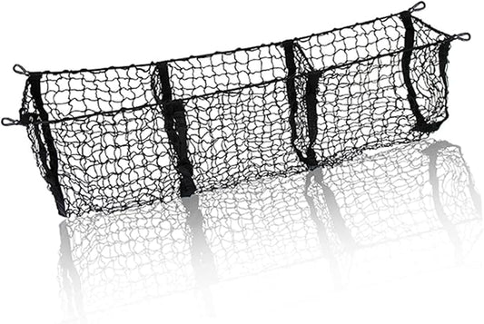 Zone Tech Three Pocket Mesh Trunk Cargo Net Storage Organizer– Premium Quality Black Heavy Duty Rear Compartment Netting for Car, Van, SUV Pickup