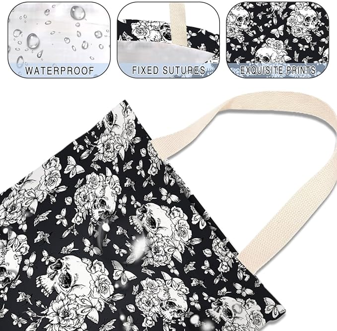 IRADA Car Trash Bag Hanging No Snap Small Garbage Bag for Car Back Seat Cute Printed One-Handed Strap Trash Bags Car Accessories-Halloween Skull Car Trash Bags