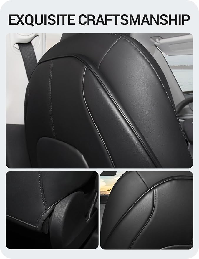 BASENOR 2026 Tesla Model Y(Juniper)/3/S/X Leather Seat Back Kick Protector, Backseat Mats for Kids - Extra Organizer Pocket, Waterproof Scratchproof Resistant Protection Black (Set of 2)