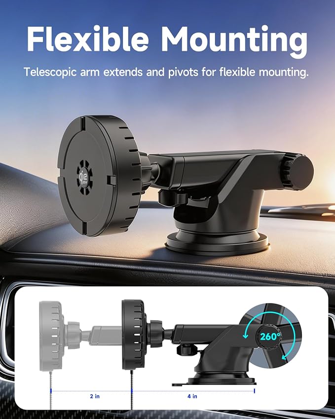 25W for MagSafe Car Mount Charger with Cooling Fan, Qi2.2 Magnetic Car Phone Holder for iPhone, 360° Adjustable Fast Wireless Cars Charging for iPhone 17/16/15/14/13, Air Vent & Dash Mount