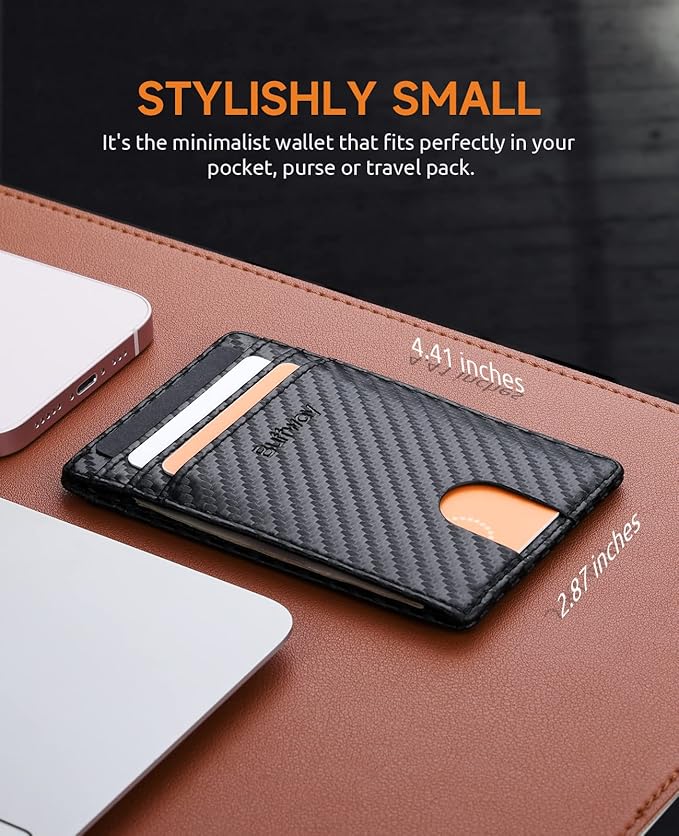 Buffway Mens Slim Wallet, Minimalist Thin Front Pocket Leather Credit Card Holder with RFID Blocking for Work Travel | Minimalist