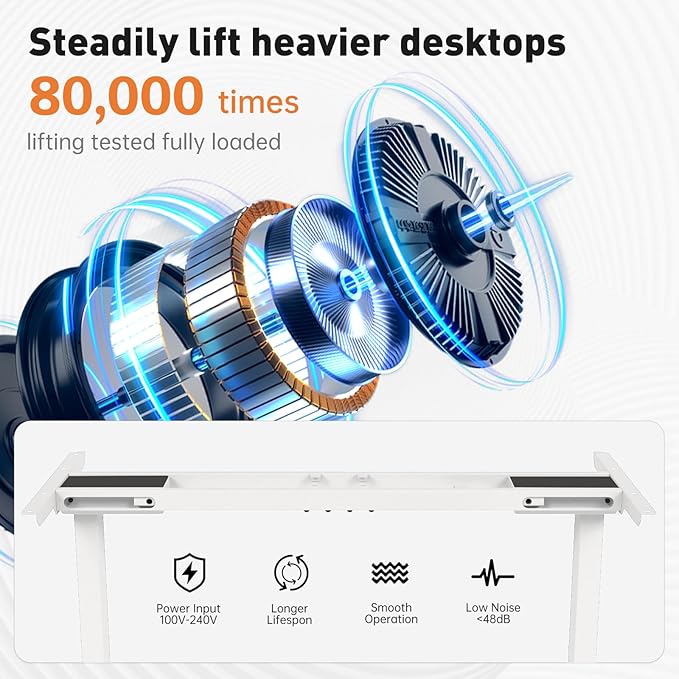 Standing Desk Frame, Stand up Desk Frame Workstation, Electric Adjustable Legs, 3 Memory Height Settings, with Cable Management Tray and Storage Bag, 2pcs Headphone Hook