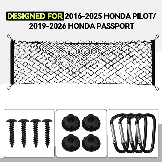 Tongama-Cargo Net for 2016-2025 Honda Pilot/2019-2026 Honda Passport, Heavy Duty Elastic Trunk Storage Net with Hooks for Honda Pilot/Passport Car Exterior Accessories
