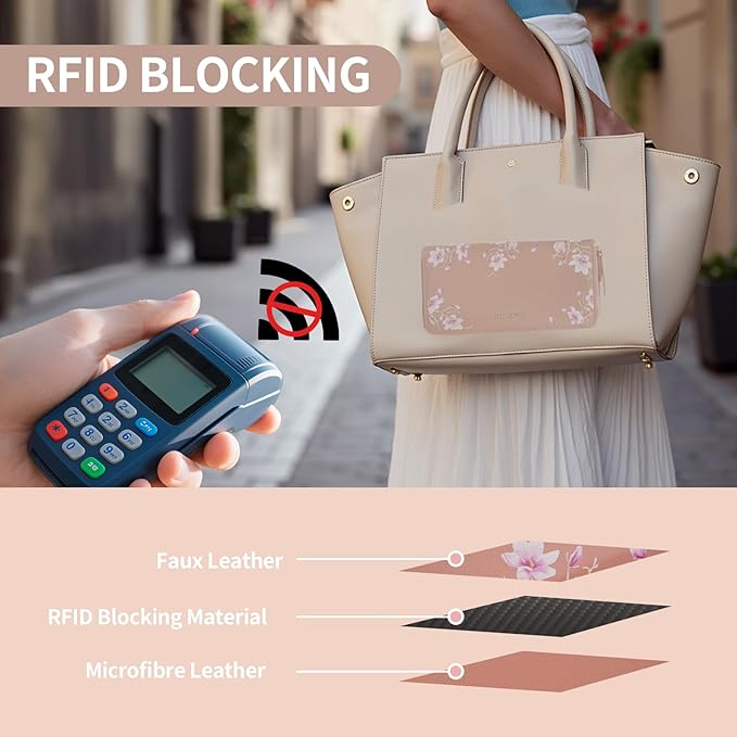 Pomelo Best Womens Wallet RFID Blocking Leather Multi Credit Card Large Capacity Wristlet Zip Around Long Wallets for Lady
