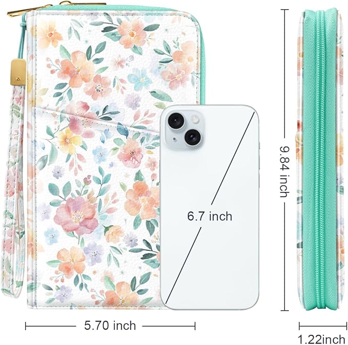 Family Passport Holder Wallet RFID Blocking Document Organizer PU Leather Mulit-purpose Travel Wallet Credit Cards Case for Women Men, Watercoler Floral