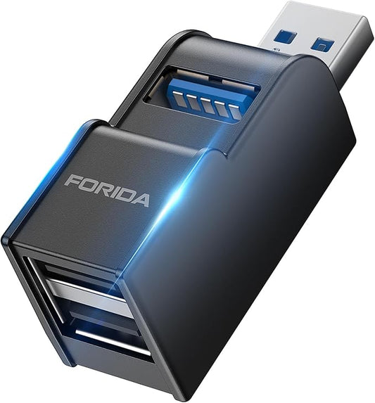 FORIDA 3 Ports USB Adapter, USB Hub with USB 3.0 and Double USB Adapter, Portable USB Splitter 1 in 3 Out for Keyborad, Mobile Hard Disk, U Disk, Camera, Mouse etc Laptop Accessories (Black)