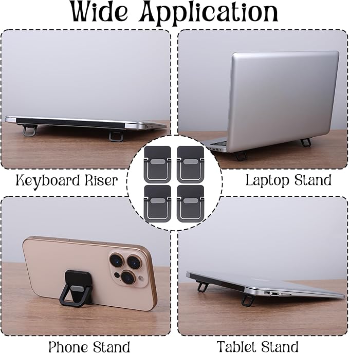 4PCS Portable Keyboard Riser Self Adhesive Laptop Stand Invisible Mini Computer Feet for Desk Computer Keyboard Stand Laptop Holder with Anti Slip Silicone(Black)