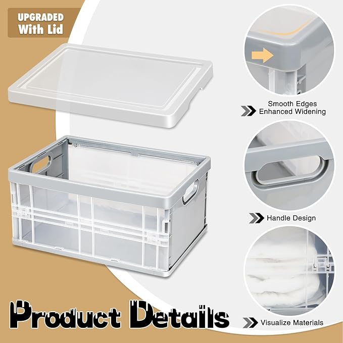 10 Quart Plastic Storage Bins With Lids, Clear Foldable and Stackable Containers Organize,Classroom Organization Tools (Grey)