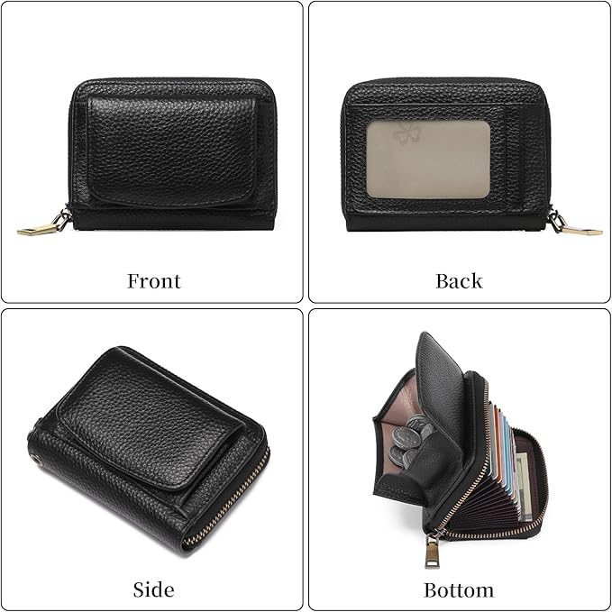 GAEKEAO Credit Card Holder Wallet for Women RFID Blocking Small Genuine Leather Card Case with Coin Pocket ID Window