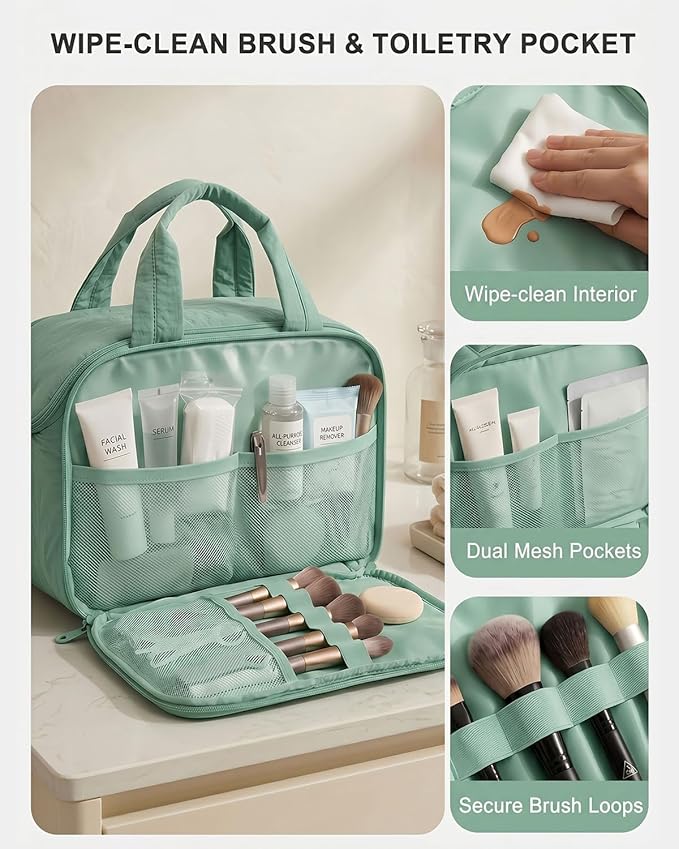 Lightweight Structured Travel Toiletry Bag for Women - Wide-Open Puffer Mini Duffel with Removable Divider, Waterproof Lining, Water-Resistant Exterior, Fits Full-Size Bottles & Shower Essentials