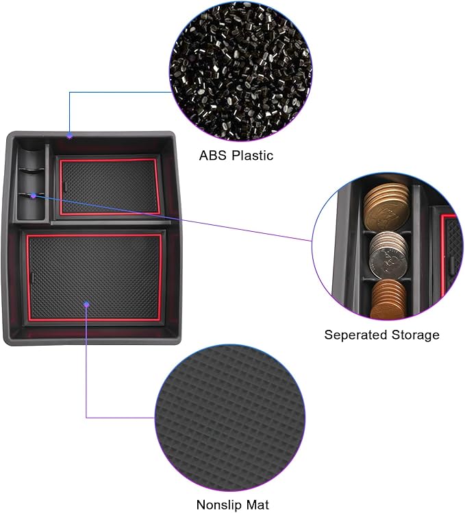SXCY for 2024 2025 2026 Toyota Tacoma Center Console Organizer for Toyota Tacoma 2025 2026 Accessories Console Tray for 2024-2026 Tacoma Console Organizer 2024-2026 Tacoma Limited Accessories Red