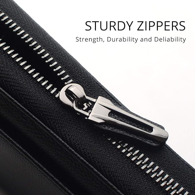 Travel Document Organizer RFID Blocking Leather Multiple Passport Wallet Family Holder Id Wrist Strap(Black)