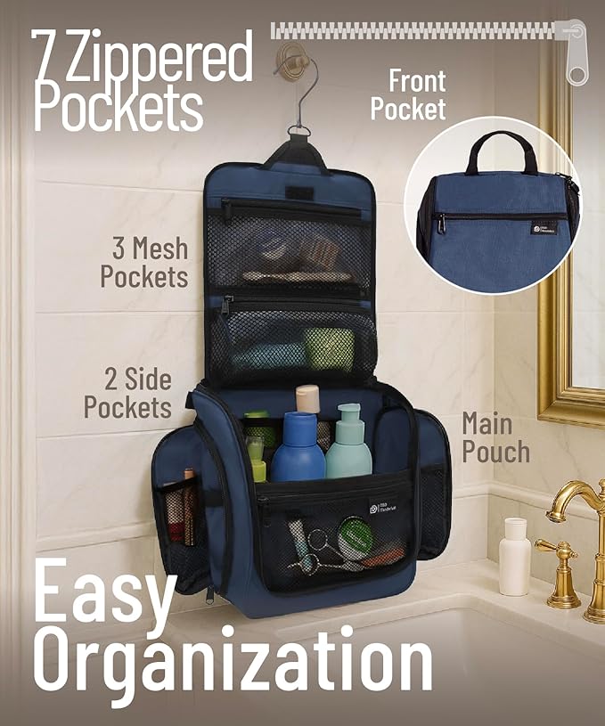 D&D Wanderlust D&D Hanging Travel Toiletry Bag for Men and Women – Cosmetics, Makeup and Toiletries Organizer Kit with 10 Compartments