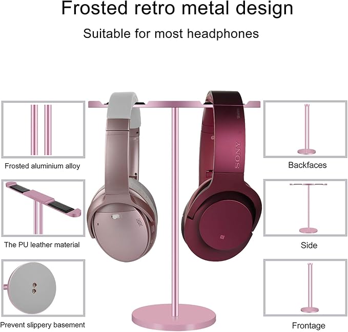 GEEKRIA Aluminum Alloy Dual Headphones Stand for Over-Ear Headphones, Gaming Headset Holder, Desk Display Hanger with Solid Heavy Base Compatible with Bose, Beats, Sony, AKG, ATH (Rose Gold)