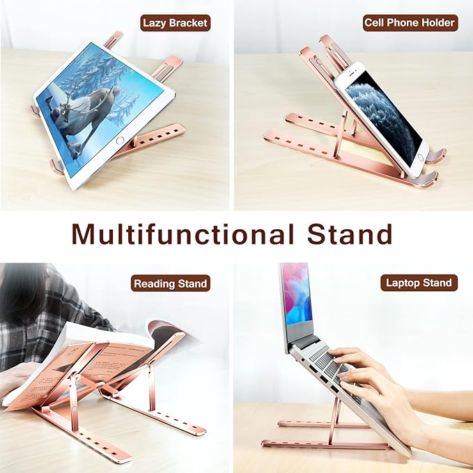 Laptop Stand, iVoler Laptop Holder Riser Computer Tablet Stand, 6 Angles Adjustable Aluminum Ergonomic Foldable Portable Desktop Holder Compatible with MacBook,iPad, HP, Dell10-15.6” Rose Gold