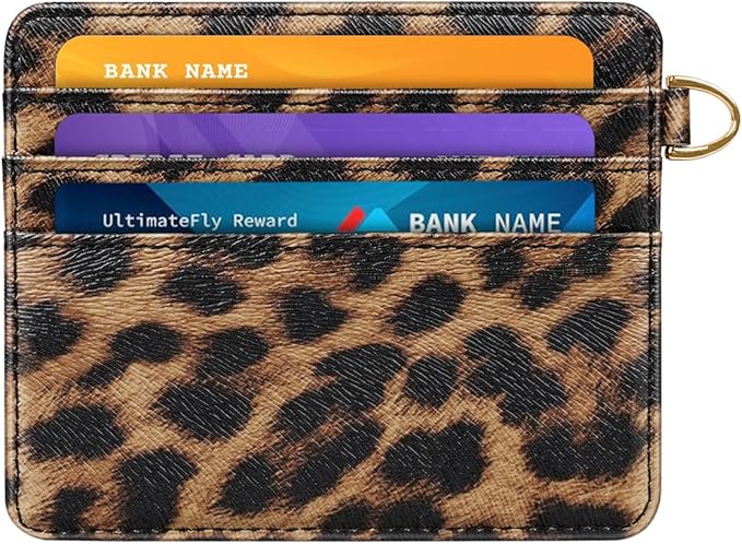 Slim Minimalist Pocket Credit Card Holder Wallet RFID Blocking Lightweight Thin Small Cute Card Cases,Leopard